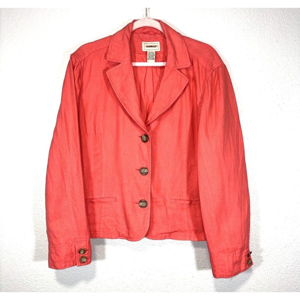 LL Bean Women’s Blazer Jacket Sz 20 PSalmon Pink Cotton Twill Button Down Chino